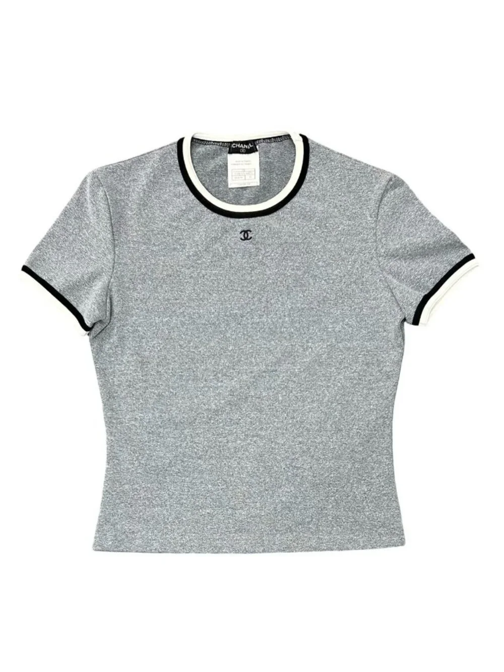Chanel Vintage CC Logo Nylon Spandex Short Sleeve T-Shirt Gray